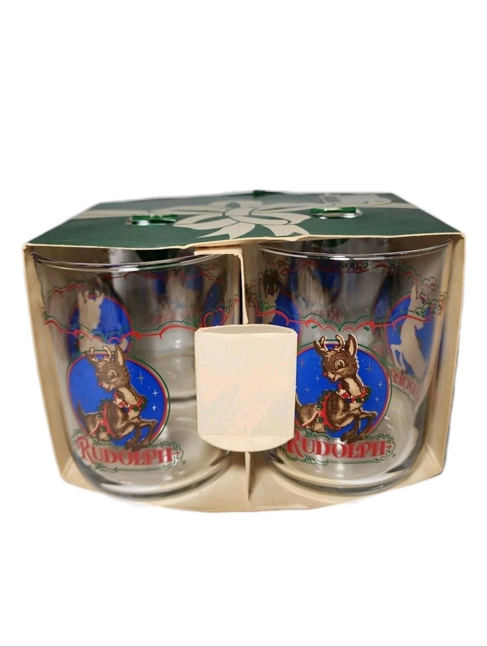 4 Vintage Libbey Rudolph Reindeer Glasses Glass Set 4” Christmas Montgomery Ward